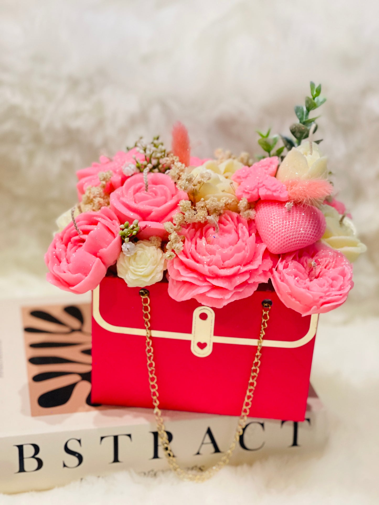Scented Soy Pillar wax candles | Red Bag Flowers Gift | Luxury gift idea | Handmade