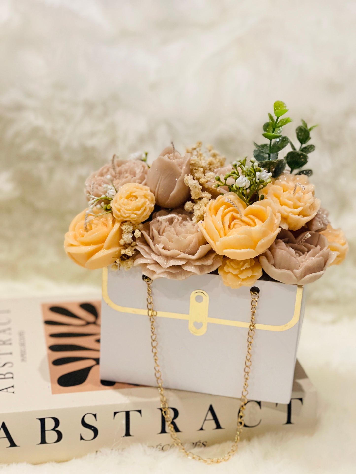 Scented Soy Pillar wax candles | Red Bag Flowers Gift | Luxury gift idea | Handmade