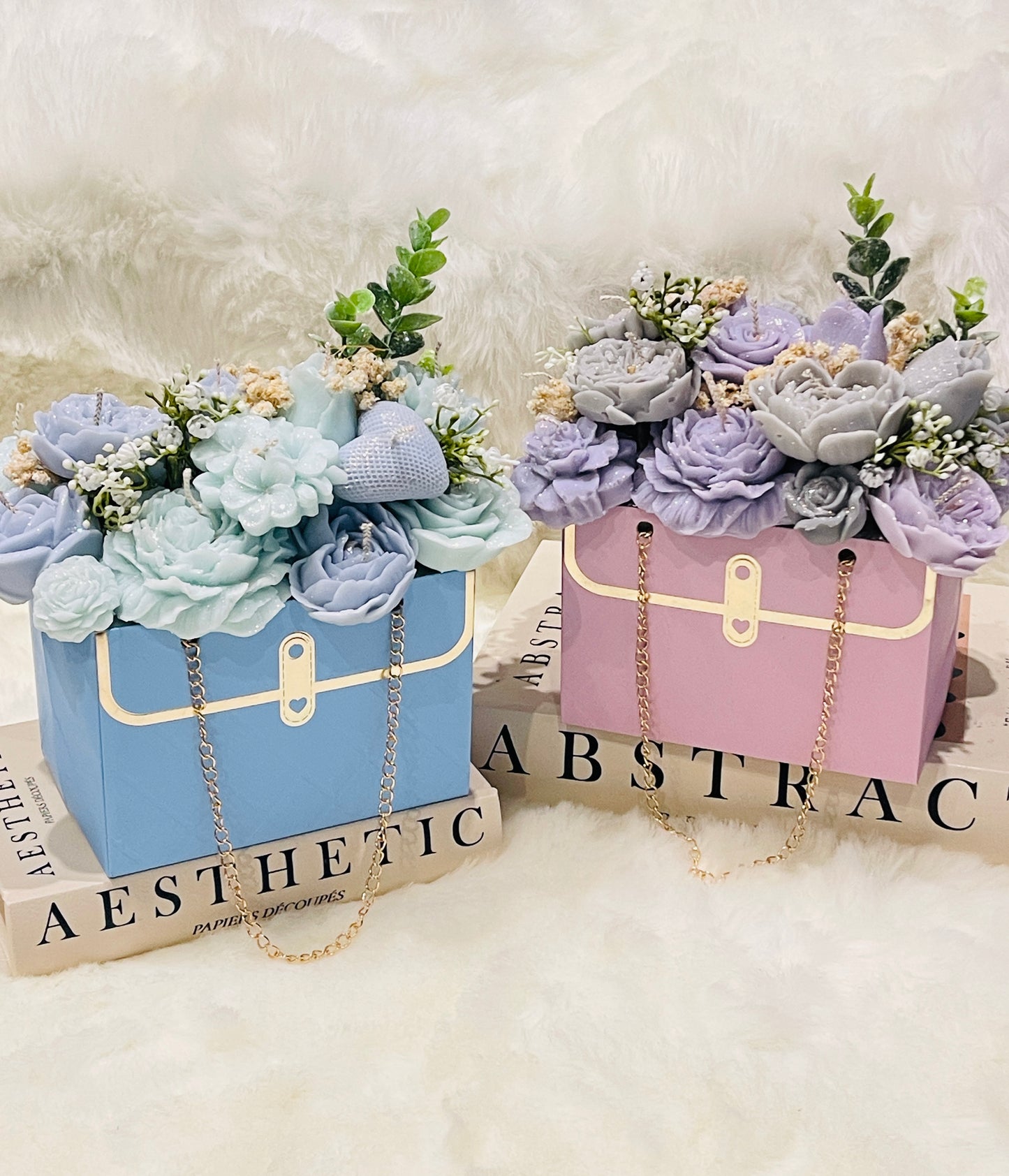 Scented Soy Pillar wax candles | Red Bag Flowers Gift | Luxury gift idea | Handmade