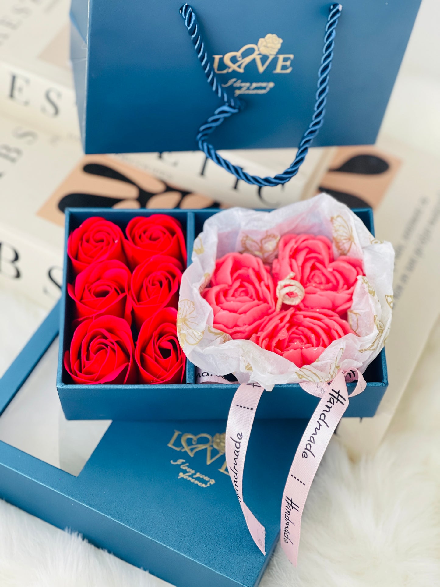 Handmade Valentine Day Candle Bouquet with Artificial Rose Flowers in the gift box - Vegan & Cruelty Free - Decoration, Ornaments, Freshener, Perfume, Aroma