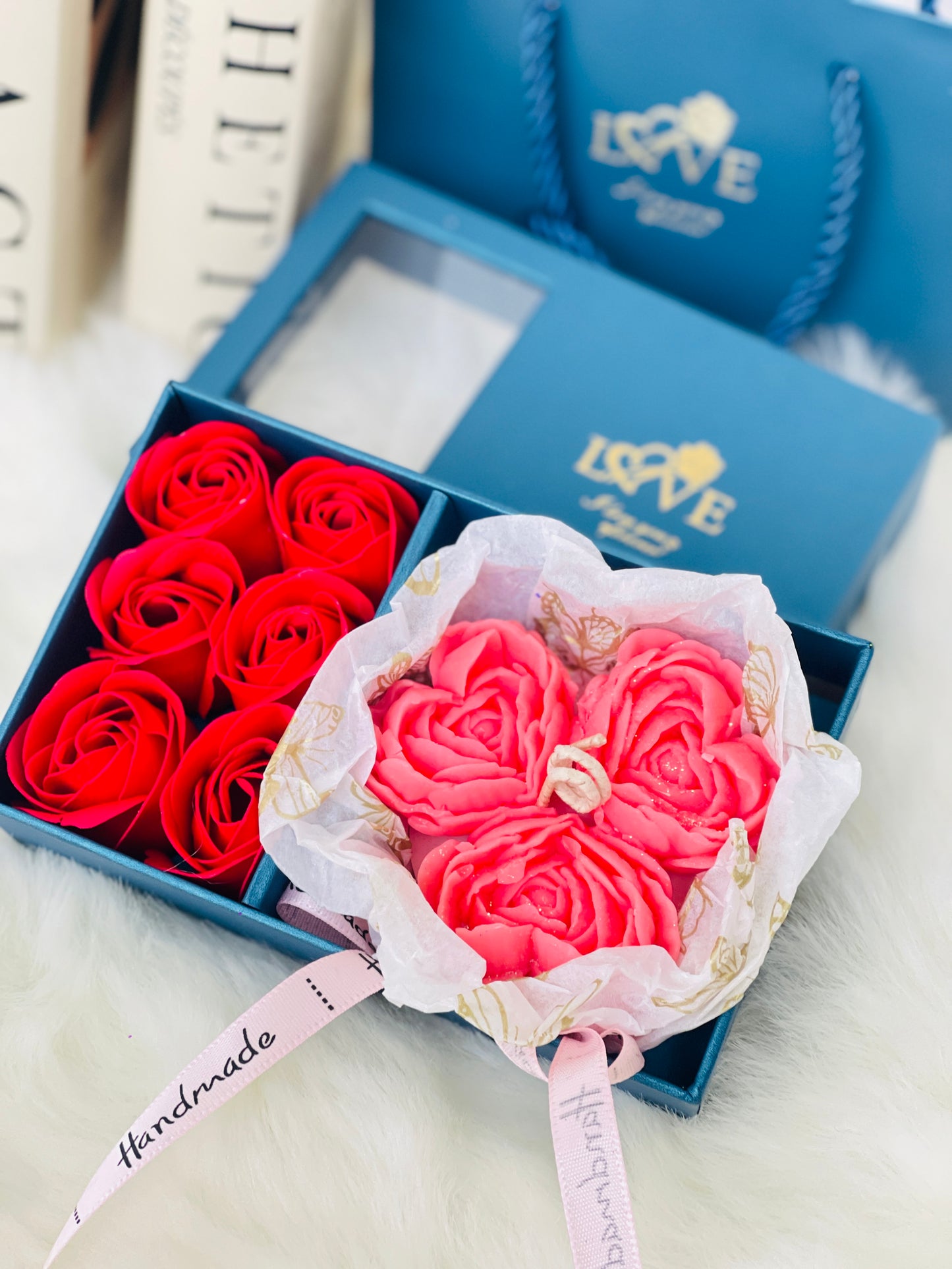 Handmade Valentine Day Candle Bouquet with Artificial Rose Flowers in the gift box - Vegan & Cruelty Free - Decoration, Ornaments, Freshener, Perfume, Aroma