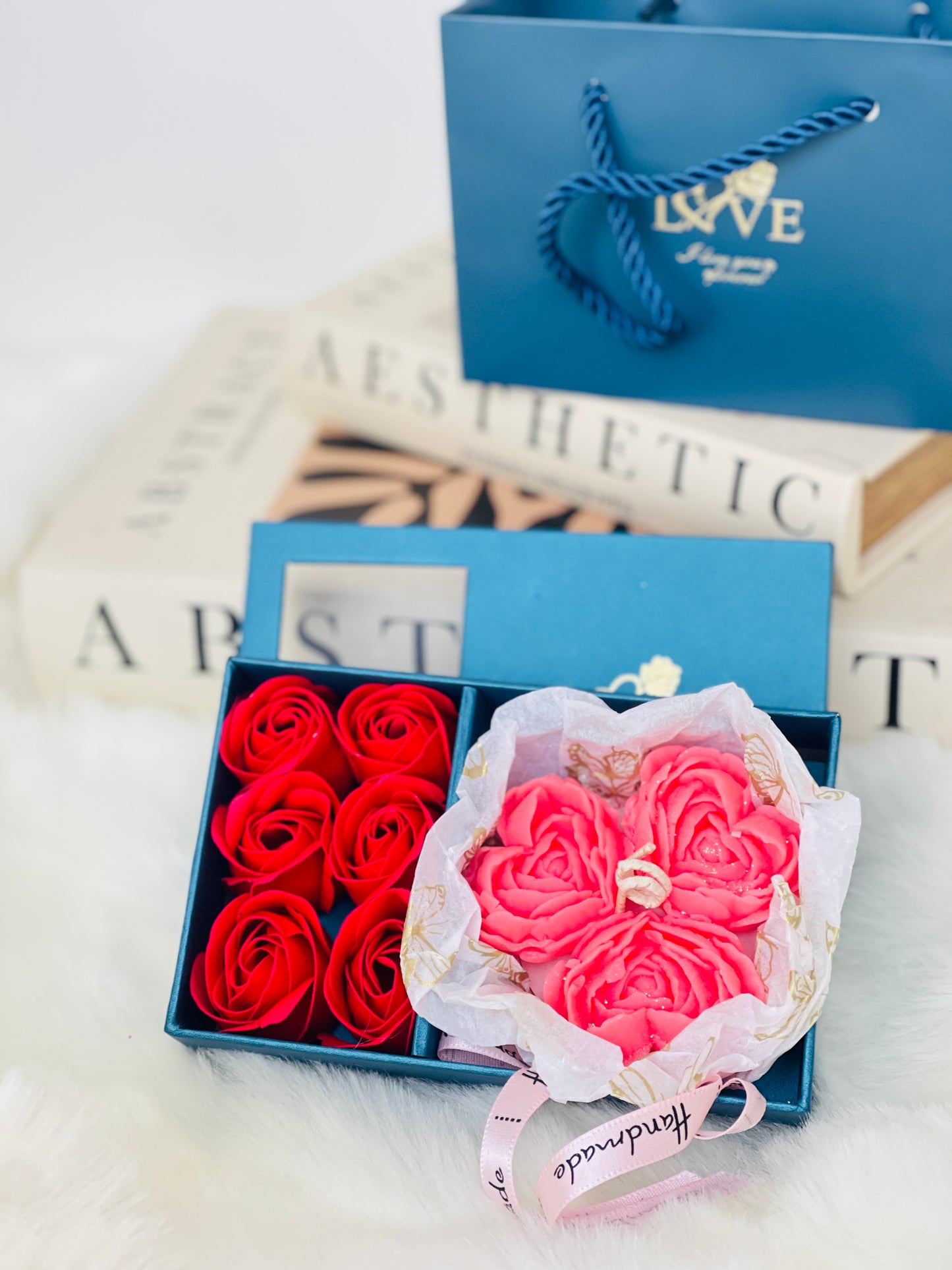 Handmade Valentine Day Candle Bouquet with Artificial Rose Flowers in the gift box - Vegan & Cruelty Free - Decoration, Ornaments, Freshener, Perfume, Aroma