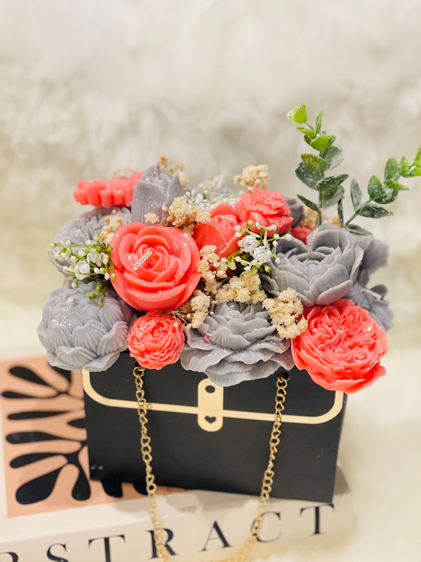 Scented Soy Pillar wax candles | Red Bag Flowers Gift | Luxury gift idea | Handmade