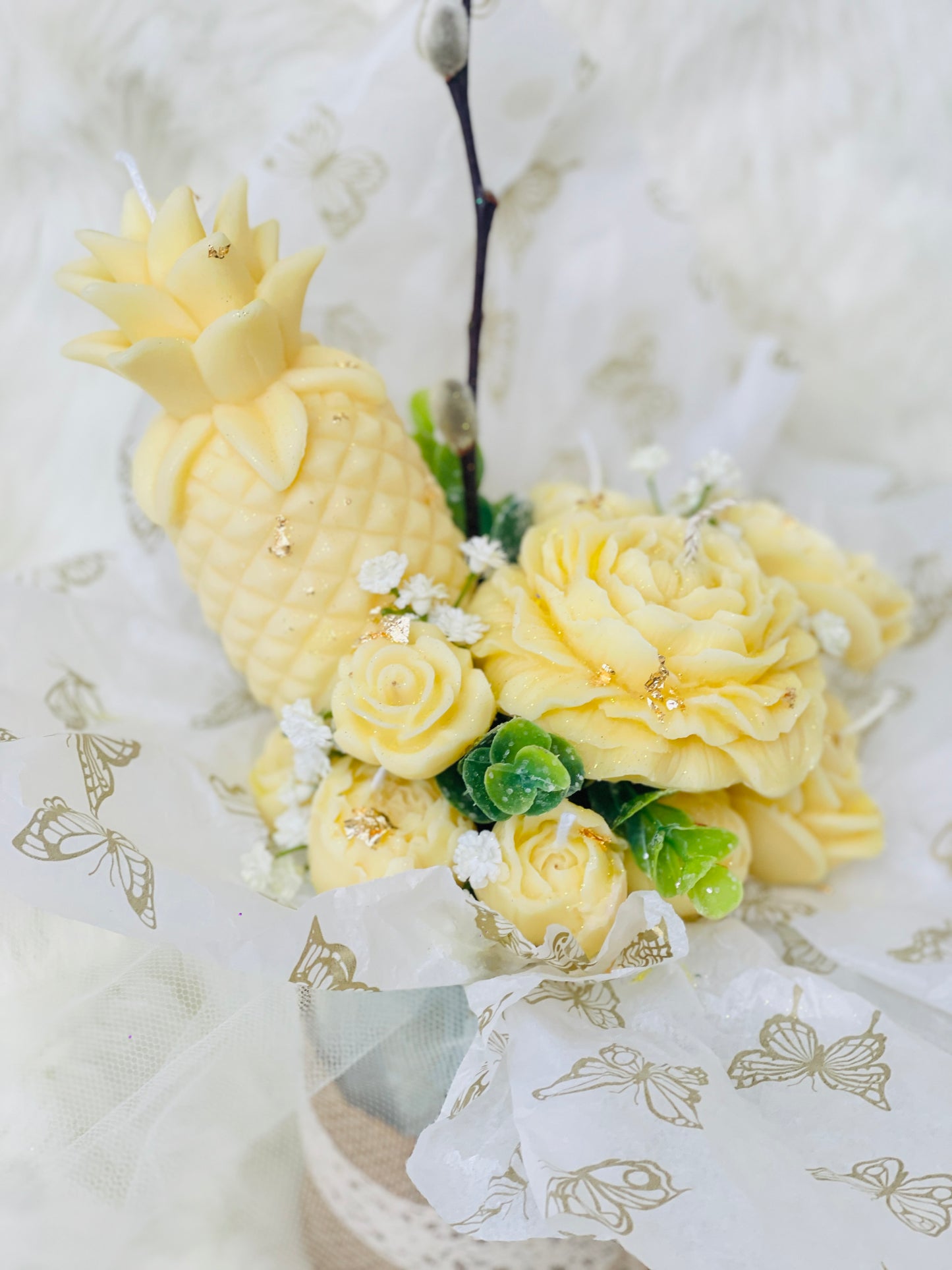 Scented Soy Pillar wax candles | Pineapple Bouquet | Flowers Gift | Luxury gift idea | Handmade