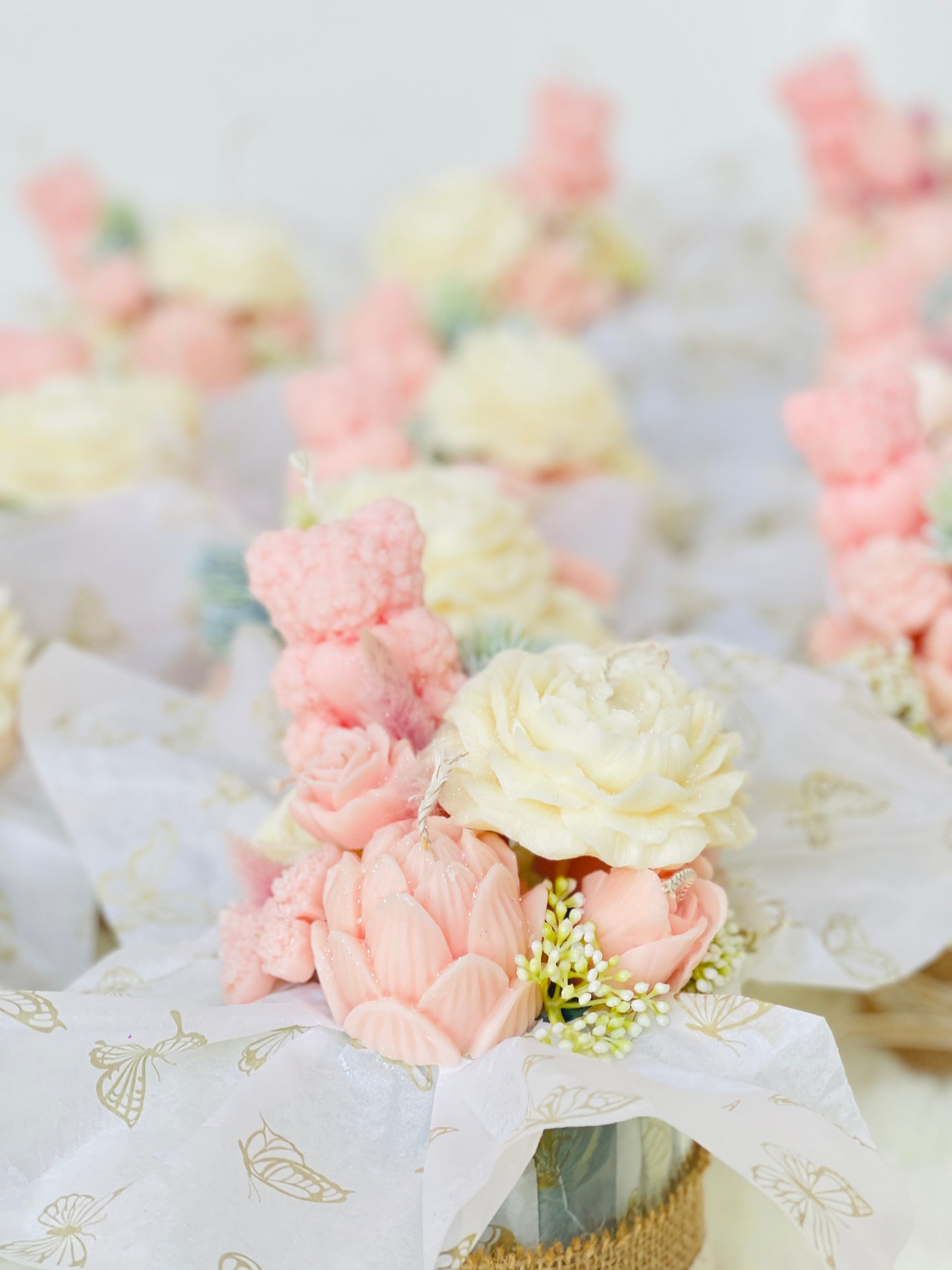 Handmade Soy Wax Pink Flower Candle Bouquet with Dried Flowers - Perfect Gift Idea