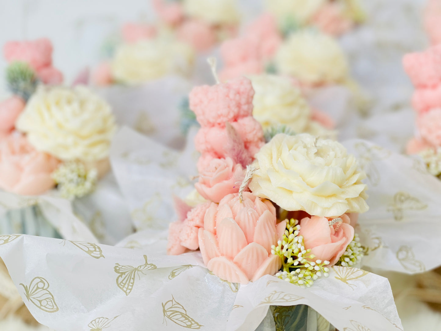Handmade Soy Wax Pink Flower Candle Bouquet with Dried Flowers - Perfect Gift Idea