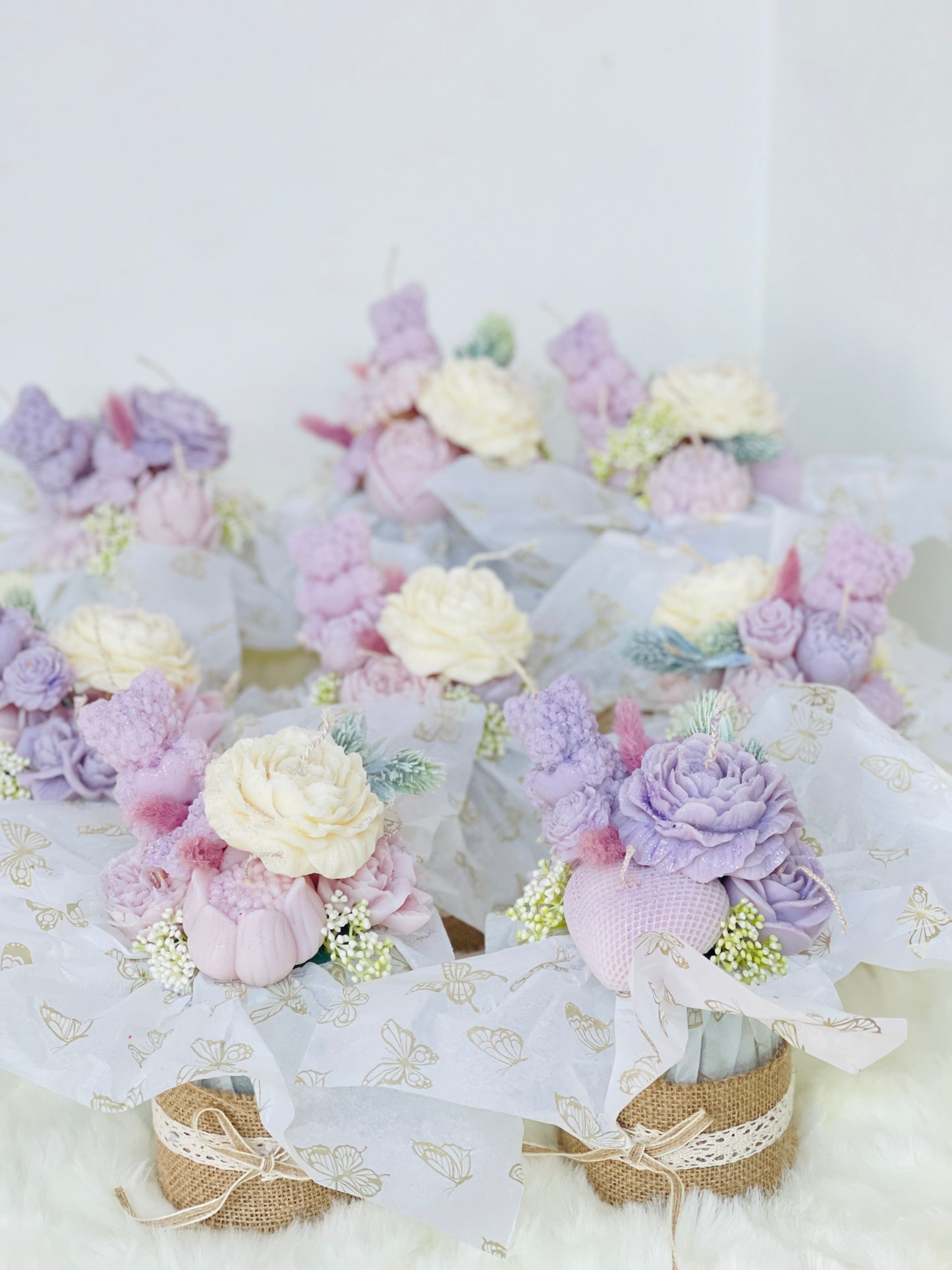 Handmade Soy Wax Purple Flower Candle Bouquet with Dried Flowers - Perfect Gift Idea