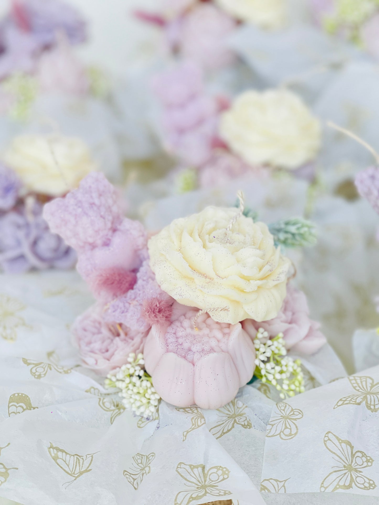Handmade Soy Wax Purple Flower Candle Bouquet with Dried Flowers - Perfect Gift Idea