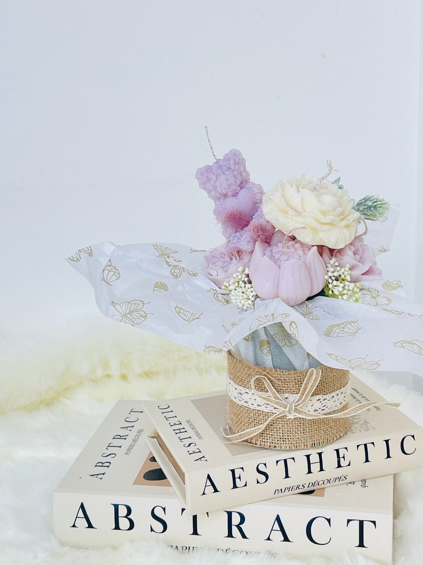 Handmade Soy Wax Purple Flower Candle Bouquet with Dried Flowers - Perfect Gift Idea